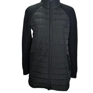 T by Talbots Black Quilted Jacket Women’s Small Knit Sleeve Zip Up Long Coat